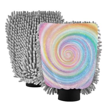 Imagem de STAYTOP Luvas de lavagem de carro Rainbow Vortex, 2 peças, luvas de microfibra de chenille, sem arranhões, panos de esponja de lavagem ultra absorventes para carros, limpeza doméstica - M