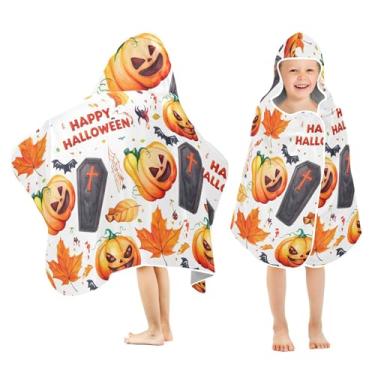 Imagem de Burbuja Toalha de banho com capuz com elementos temáticos de Halloween para crianças, toalha de praia de pelúcia macia absorvente para meninas e meninos 3-10 anos, 61 x 127 cm