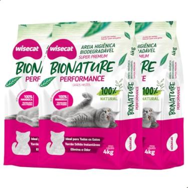 Imagem de Kit 3 Areia Higiênica Biodegradável Grãos Mistos 4kg Para Gatos Sanitária BioNature Super Premium Mandioca Natural