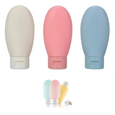 Imagem de Kit Viagem 60ml Silicone Recarregáveis com 3 Peças Para Shampoo Condicionador Creme Álcool em Gel Sabonete Cosméticos Maquiagem Aprovados para Avião Nacional e Internacional, Frascos para Viagem.