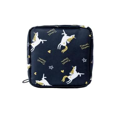 Imagem de Bolsa feminina de armazenamento para moedas e absorventes higiênicos – 3 opções de estilo, estampas de cacto/unicórnio/pêssego para uso versátil, Azul, Tendência