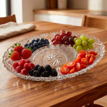 Imagem de Fruteira Petisqueira Vidro Oval Com Divisórias Mesa 1,120ml