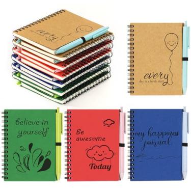 Imagem de Dynta 16 conjuntos de diários inspiradores a granel pequeno caderno espiral 10 x 14 cm Motivacional A6 mini caderno com caneta esferográfica de palha, presentes de agradecimento para funcionários