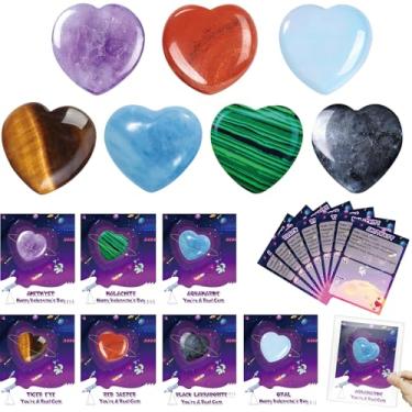 Imagem de iMopo Presentes de Dia dos Namorados para crianças em sala de aula, pacote com 28 cartões de dia dos namorados com pedras de cristal de coração, pedras preciosas do amor para meninas e meninos