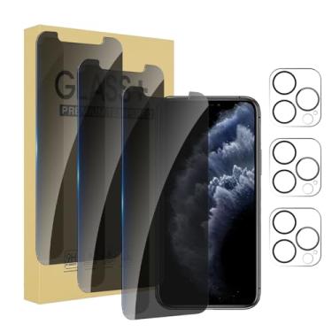 Imagem de Pacote com 3 protetores de tela de privacidade para iPhone 11 Pro [5,8 polegadas] + pacote com 3 protetores de lente de câmera antiespião, película de vidro temperado privada, [dureza 9H] - HD