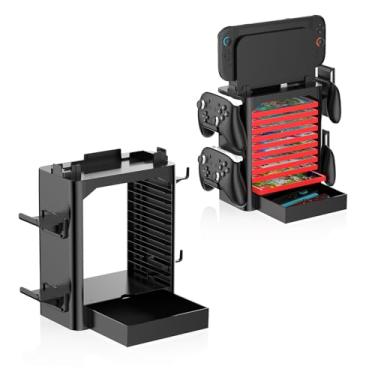 Imagem de EJGAME Game Storage Tower Compatible With Nintendo Switch 2/Switch, Game Disk Rack, Controller Organizer, Switch 2 Dock Holder Stand for Gamers