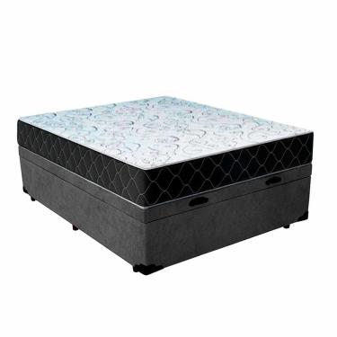 Imagem de Cama Box Baú Casal 138 Suede Cinza Com Colchão Espuma D33 Marrocos 30cm