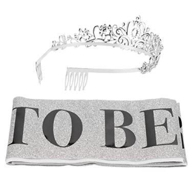 Imagem de aqxreight Kit de Coroa de Faixa de Noiva Preto Faixa de Letras para Noiva Com Brilhantes Coroa Decorativa Decorações de chá de Panela Prata o Kit Cinto Linda de (Prata)
