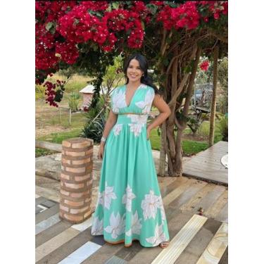 Imagem de Vestido Feminino Longo luxo Elegante Manga franzida viscolinho premium