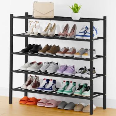 Imagem de Smiry Sapateira, organizador de sapatos de bambu longo de 5 níveis, prateleira empilhável de madeira para armário, entrada, entrada da porta da frente, preto