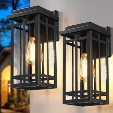 Imagem de MYHXQ Luminárias De Parede Externas De 12'', Pacotes Com 2 Unidades, Luzes Pretas Para Varanda, Iluminação Externa Para Casa, Luminárias Externas, Lanternas De Parede, Arandelas Externas Modernas À