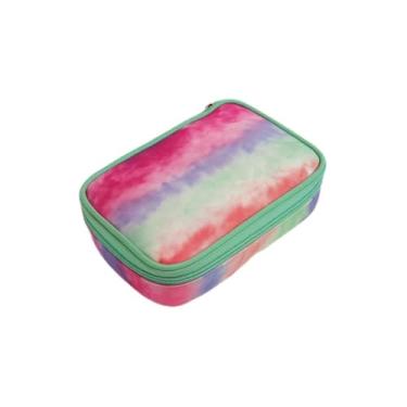 Imagem de Estojo Quadrado Tie Dye Verde, Poliéster, 26x16,5x6cm, 2,5 Litros, 13 Espaços para Lápis, Bolso de Redinha