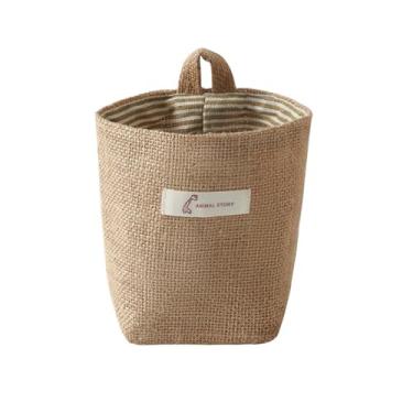 Imagem de Mini bolsa de linho para pendurar na parede, beliche superior, porta de cabeceira, bolsa de armazenamento, listra amarela LCC452-003