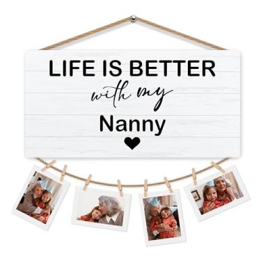 Imagem de iEFEY Porta-retrato de madeira para pendurar para babá, presentes de avó de neto, neta, presente de aniversário de mães, melhor suporte de fotos para avó para pendurar na parede, 30,5 x 15,2 cm