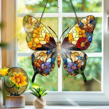 Imagem de Acrílico colorido, apanhador de sol, decoração de janela pendurada com borboleta, arte de parede de arco-íris, para varanda, interior e exterior, jardim, enfeites de Natal, decoração 19 x 19 cm, CH#48