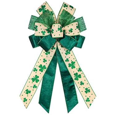 Imagem de Arcos grandes do Dia de São Patrício para grinalda, veludo verde glitter trevo arco para porta da frente, decoração de parede para ambientes externos, decoração de St. Patrick's Supplies Ornament