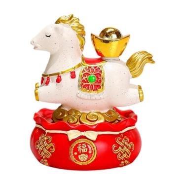 Imagem de WeiLaiKeQi Estatueta de Cavalo em Resina, Miniatura para Decoração Feng Shui, Enfeite para Mesa de Escritório, Estante de Casa, Ouro Branco