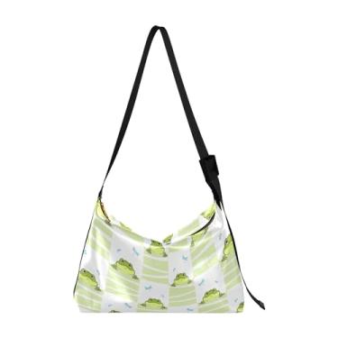 Imagem de Duck Animal Lindas Bolsas de Couro Femininas Hobo Bolsa Grande Padrão Animal Bolsa de Ombro Simples, Sapo verde fofo