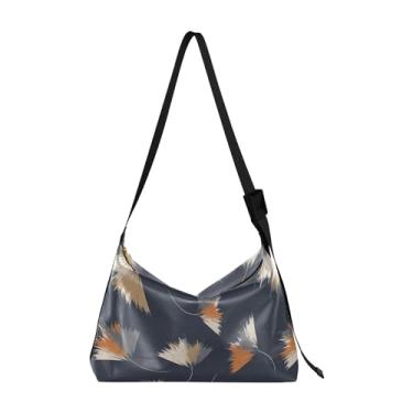 Imagem de Bolsa feminina de couro preta com flores artísticas Hobo grande bolsa transversal com estampa de folhas coloridas bolsa Hobo feminina, Art Flowers Black Ginkgo