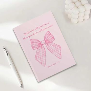 Imagem de Caderno bíblico com laço rosa, presentes cristãos para mulheres, cadernos de diário A5 para anotações de escritório, caderno de diário cristão de 21 x 14,7 cm, versículo bíblico, planejador de oração