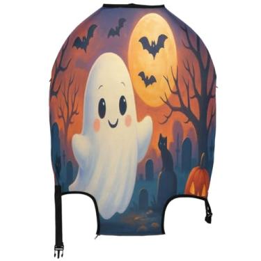 Imagem de Joisal Capa protetora de bagagem branca de fantasma de desenho animado fofo de Halloween, acessórios de viagem para mulheres, capa de terno, Lindo desenho animado fantasma Halloween branco, S 18-20 in