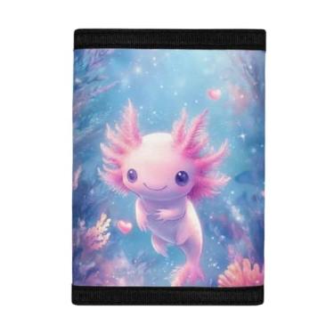 Imagem de COEQINE Carteira minimalista para meninos, bolsa de moedas personalizada com estampa verde animal e bolso para cartões, organizador de dinheiro para crianças e adolescentes., Axolotl rosa, Casual