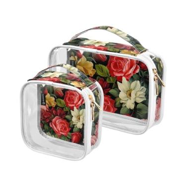 Imagem de GAIGEO Árvores de Natal em azul e verde com boneco de neve, bolsa de maquiagem, bolsa de viagem, bolsa de viagem para mulheres, Linda flor - 2, one size