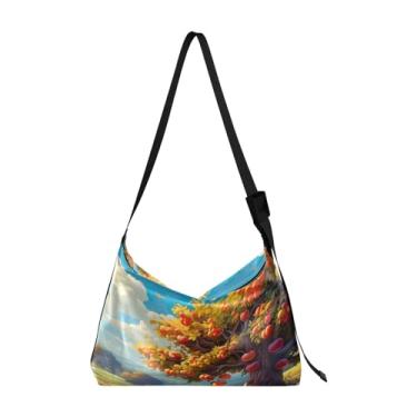 Imagem de GAIGEO Bolsa tiracolo de couro rosa vermelha preta com bolsa de ombro feminina, bolsa de ombro transversal, Macieira caída - 1, One Size