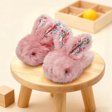 Imagem de Chinelos infantis para meninos e meninas, sapatos de casa de coelho, antiderrapante, quente, macio, para inverno, felpudo, para uso interno, rosa, rosa, 9.5-10.5 Toddler