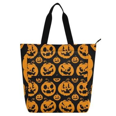 Imagem de GAIGEO Sacola feminina lanterna de Halloween preta abóbora para trabalho lona praia escola bolsa utilitária bolsas de escritório com compartimentos