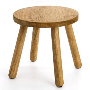 Imagem de YOUEON Banqueta redonda de madeira maciça de 30 cm, banqueta antiderrapante para adultos, comporta até 136 kg, portátil e resistente, apoio para os pés para quarto, banheiro, cozinha, fácil de montar