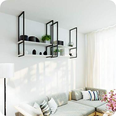 Imagem de Nicho Preto Prateleira Suspensa Teto Sala Branca 80cm