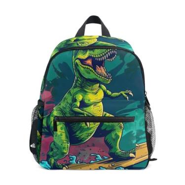 Imagem de GAIGEO Funny Dinosaur Skateboard Kids' Backpack with Whistle, Adjustable Chest Strap, Small Backpack for Girls Lightweight & Compact for Ages 3-8