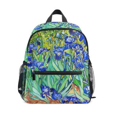Imagem de GAIGEO Iris Flowers Vincent Painting Childrens Backpack Backpack for Toddler Girls with Front Pocket, Safety Whistle for Ages 3-8