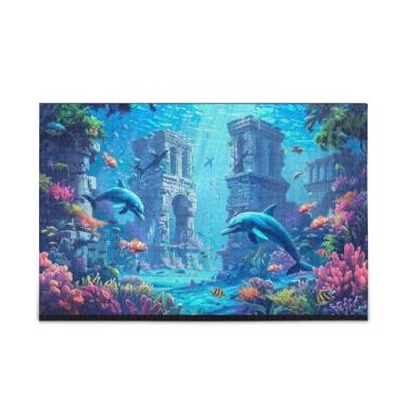 Imagem de Quebra-cabeça de 500 peças de golfinhos subaquáticos azuis de madeira e papel com bolsa de armazenamento para adultos