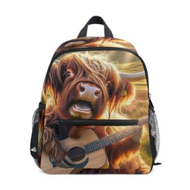 Imagem de GAIGEO Funny Highland Cow Floral Small Toddler Backpack Toddler Girls Backpack with Front Pocket, Safety Whistle for Ages 3-8