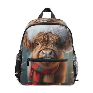 Imagem de GAIGEO Xmas Highland Cow Cute Toddler Backpack Boys Toddler Backpack with Front Pocket, Safety Whistle for Ages 3-8