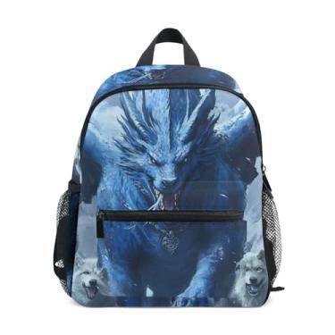 Imagem de GAIGEO Wolves Dragon Monster Print Small Kids Backpack with Whistle, 2 Bottle Pockets, Lightweight, Toddler Travel Backpack 10x4x12 In, for Ages 3-8