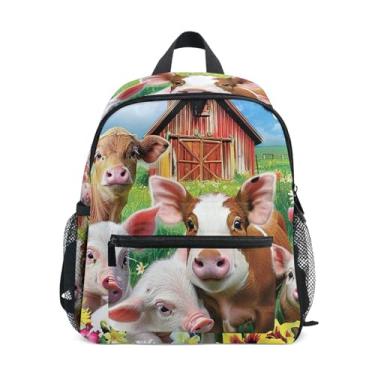 Imagem de GAIGEO Pig Farm Animals Backpacks for Toddlers Girls Backpack with Front Pocket, Safety Whistle for Ages 3-8