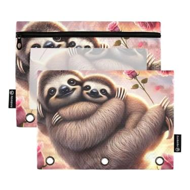 Imagem de GAIGEO Bolsa para lápis romântica preguiça abraçando cena, 3 anéis, fichário com zíper, bolsas de lápis com zíper, bolsos transparentes para escola, escritório, 25 x 18 cm, 2 pacotes