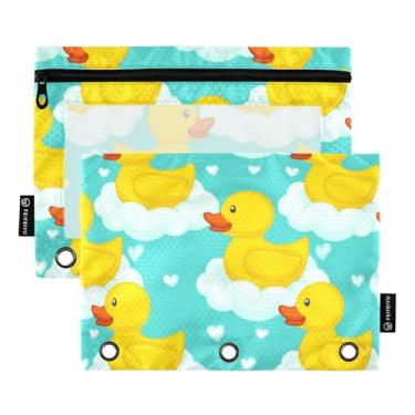 Imagem de Linda bolsa de lápis azul claro patos amarelos 3 anéis fichário com zíper bolsa de lápis caneta pasta transparente para trabalho escolar 25 x 18 cm, 2 pacotes