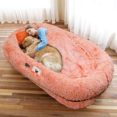Imagem de Cama de cachorro humano, 188 x 113 x 30 cm, tamanho adequado para você e animais de estimação, cama de cachorro de pele sintética lavável para pessoas cochilando, cama ortopédica para cães,