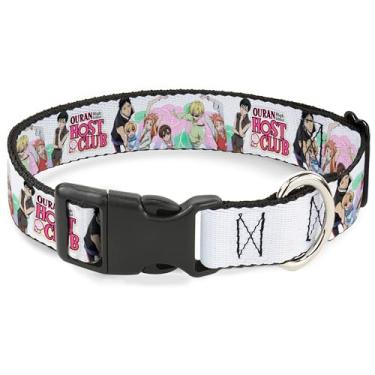 Imagem de Coleira para animais de estimação Crunchyroll, fivela de plástico para coleira de cachorro, pose de grupo de sete personagens Ouran High School e logotipo branco, 28 a 40 cm de largura
