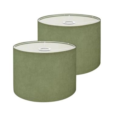 Imagem de Conjunto de 2 cúpulas de abajur, verde, verde-oliva, grunge, textura, vinheta, fosco, sujo, abajur, luminárias para mesa, luminárias de chão, abajures pendentes, tambores, boho, capa de luz