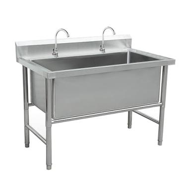 Imagem de KXPSWGE Pia de aço inoxidável independente, pia de cozinha comercial de aço inoxidável com pernas de apoio cruzado, pia utilitária de aço inoxidável comercial para restaurante, lavanderia, garagem (80