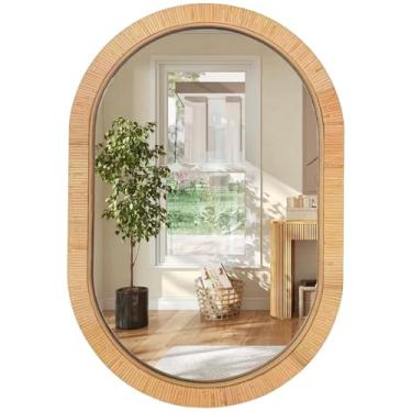 Imagem de iyabat Espelho de vime feito à mão para banheiro – Moldura oval de vime boho decoração de parede - Acento de decoração de berçário natural (50,8 cm x 76,2 cm)