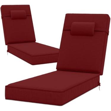 Imagem de Almofadas de espreguiçadeira Olefin de 203 x 66 x 10 cm, almofadas de espreguiçadeira com encosto de cabeça para móveis ao ar livre – Conjunto de 2 almofadas de substituição para cadeiras de pátio