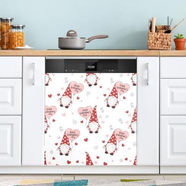 Imagem de ATTX Capa magnética para lava-louças Valentine Gnomos | Adesivo decorativo de eletrodomésticos de 58 x 66 cm para armários domésticos e eletrodomésticos #240