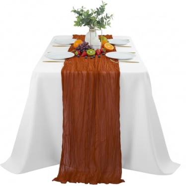 Imagem de Caminho de mesa vermelho enrugado, decoração de jantar texturizada de 300 x 89 cm com estilo boêmio