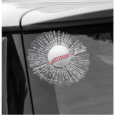 Imagem de Adesivos de vidro estilhaçado de brincadeira 3D - Decalques realistas de janela de impacto de bola de beisebol e tênis | Decoração de para-choque de carro adesivo removível, perfeito para brincadeiras